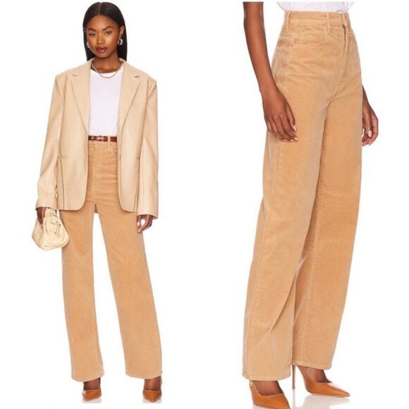 Mother New Women's High Waisted Tunnel Vision Sneak Corduroy Pants Brown Tan USA - Picture 1 of 14